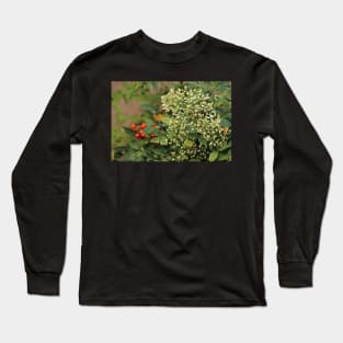 White Flowers Red Berries Long Sleeve T-Shirt